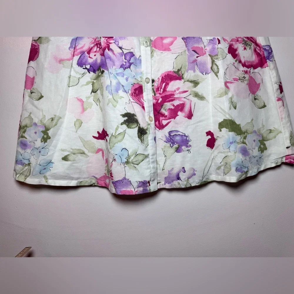Vintage RL Chaps Linen Midi White Floral Watercolor Lined A-Line Skirt - Size 6 - Picture 7 of 7